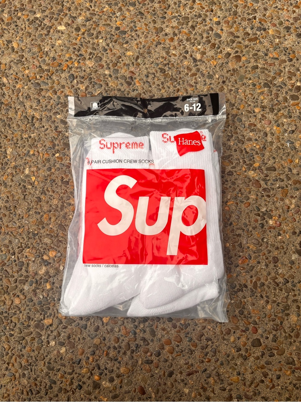 Supreme x Hanes White Crew Socks with Red Logo Pack